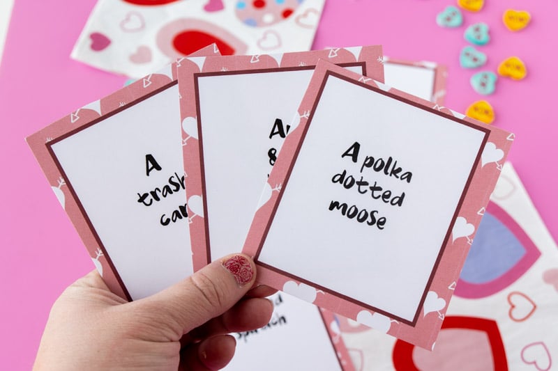 Question cards for Valentines Day card game