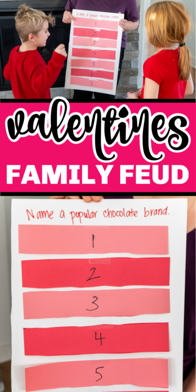 This Valentines Day family feud game is one of the most fun Valentines Day party games! Easy enough for kids and fun for teens and adults!