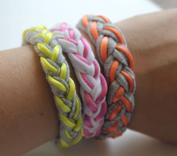 Braided t-shirt bracelets