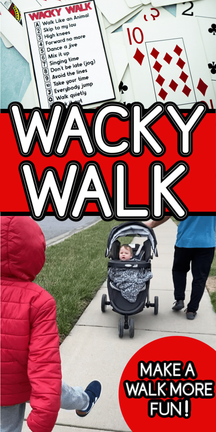 This wacky walk is a fun workout idea with kids! Make a normal walk outside even more fun with just a deck of cards!