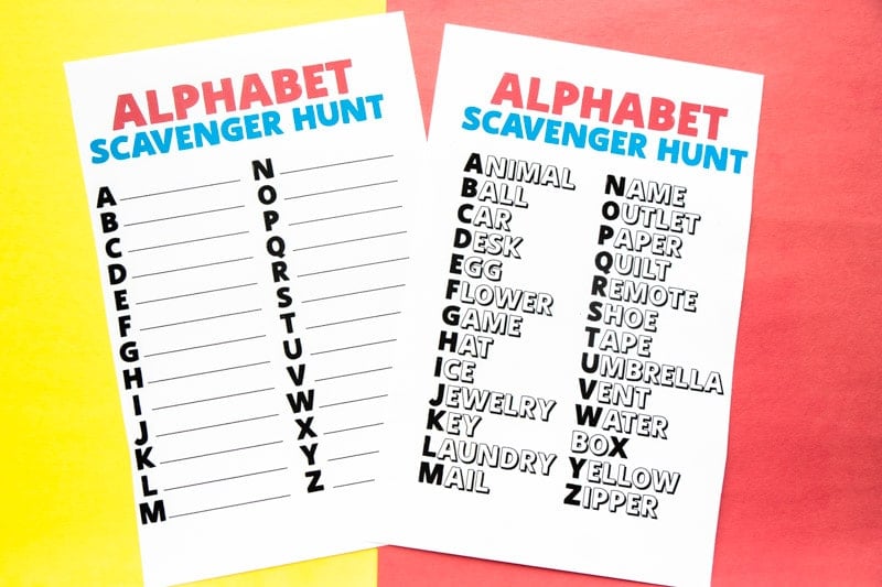 Printed out alphabet scavenger hunt