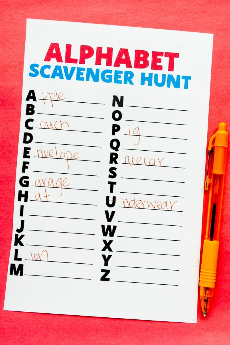 Filled in alphabet scavenger hunt
