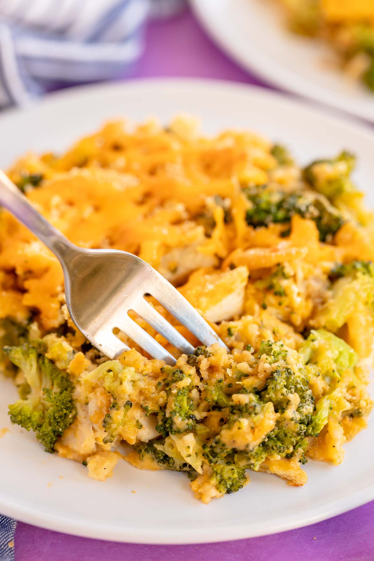 plate with broccoli chicken casserole