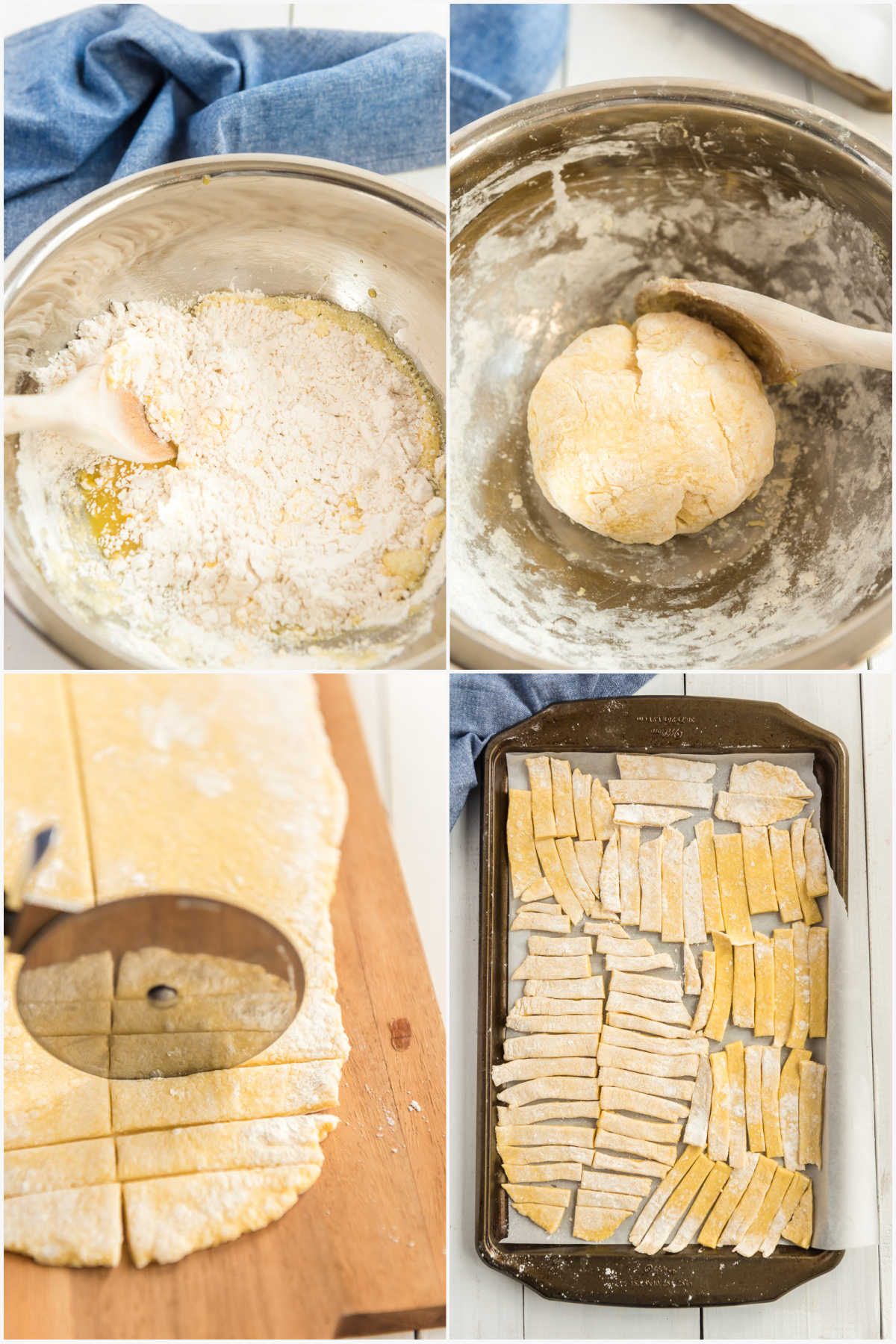 four images showing how to make homemade egg noodles