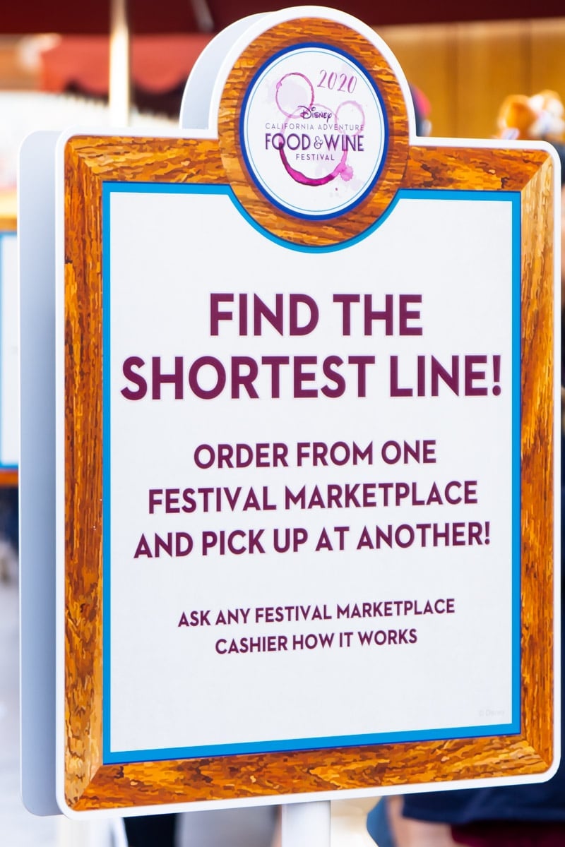 Line sign at the Disneyland food and wine festival