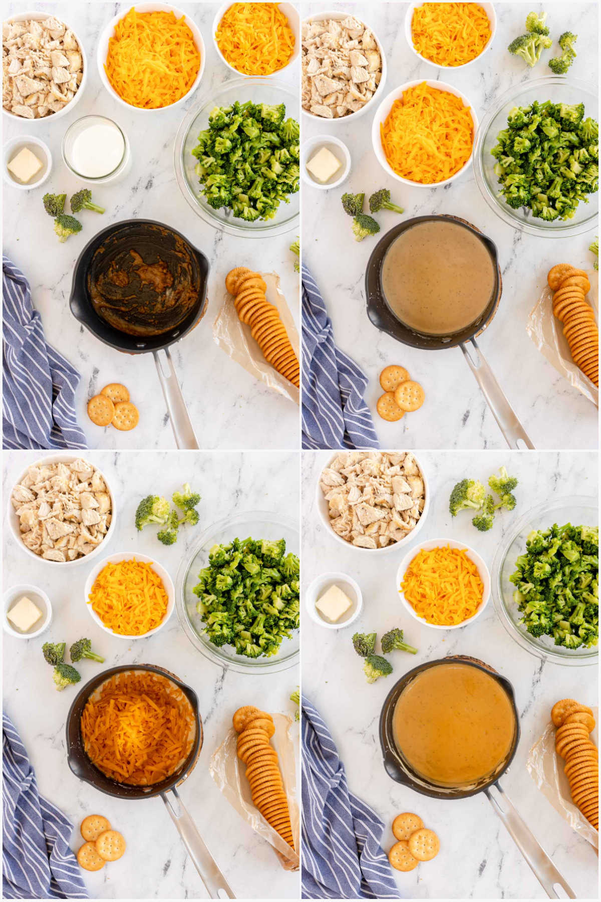 four image collage showing making a cheese sauce