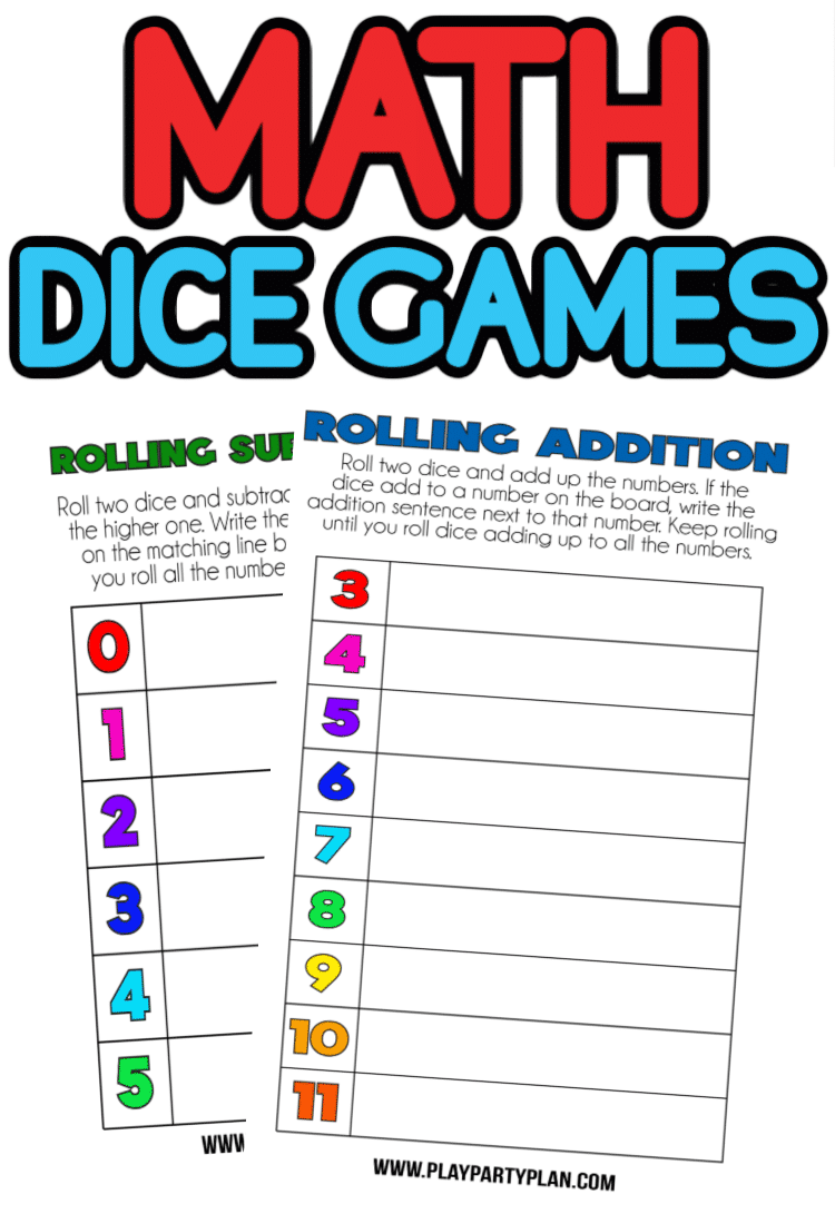 These printable math dice games are great for adding a little fun to math practice! Fun games for the entire family or for playing with the kids to use their math skills in a really fun way!