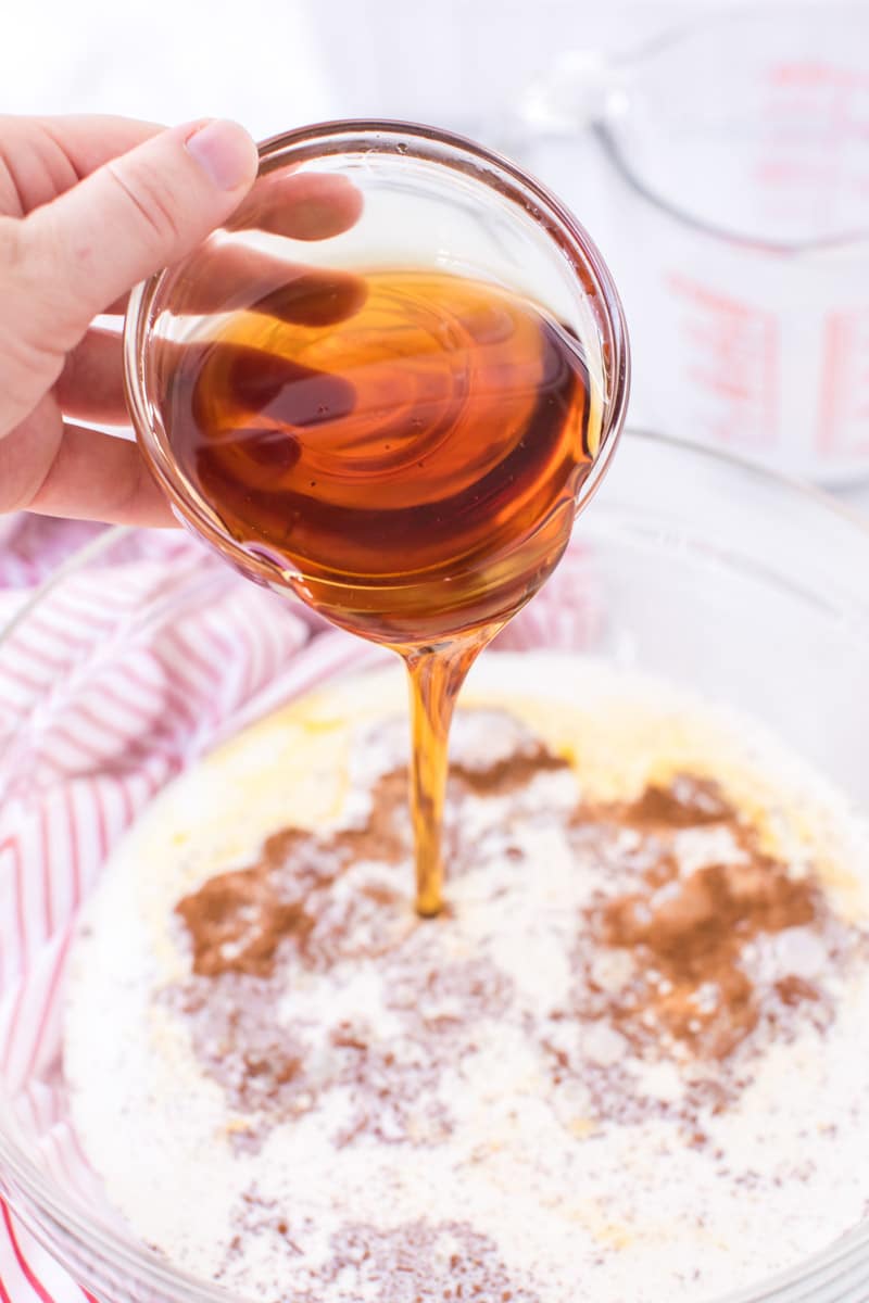 Adding syrup to baked french toast casserole