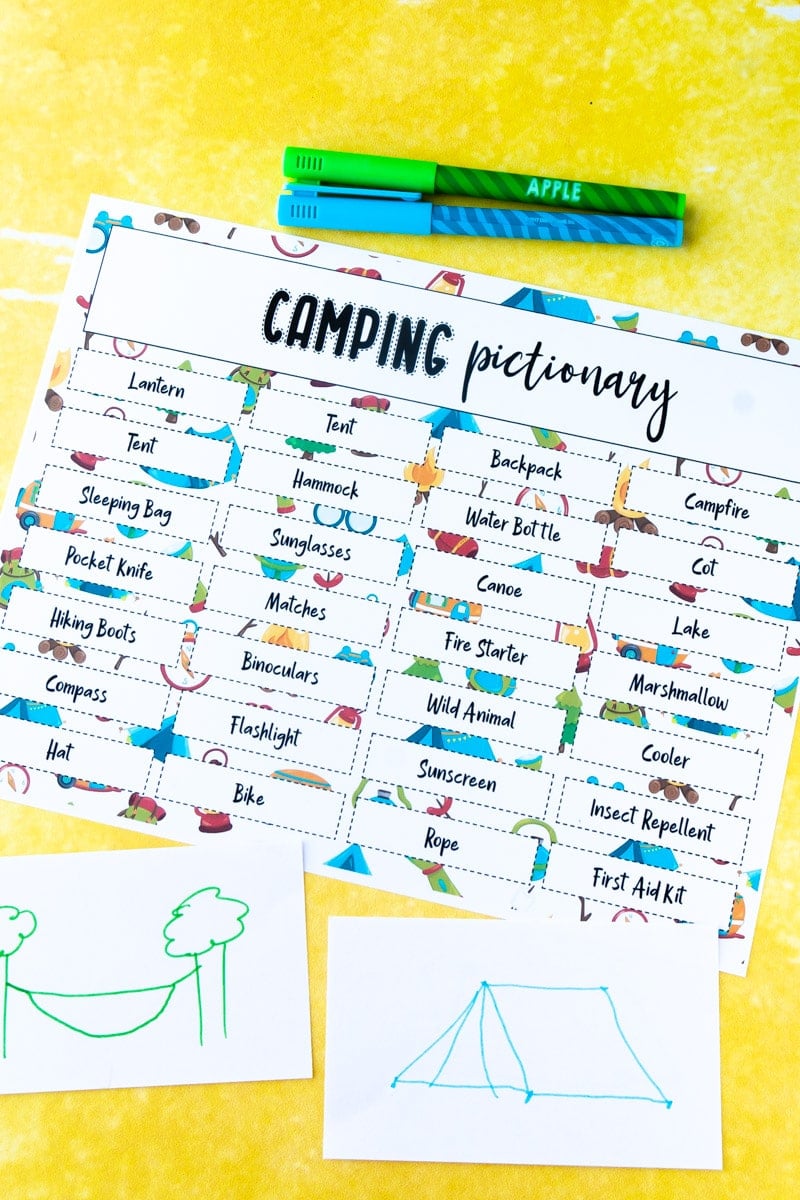 Printed out camping pictionary words