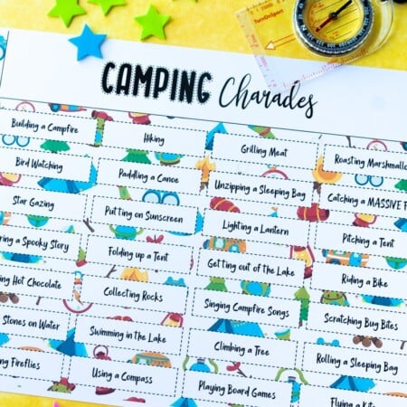 Printed out camping charades words