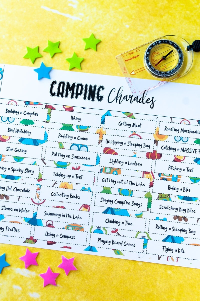 Printed out camping charades words