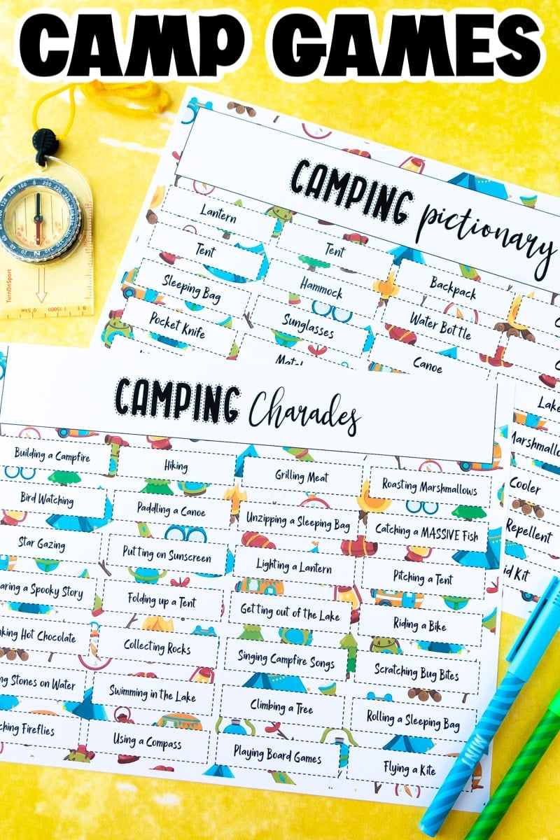 Printed out camping charades game