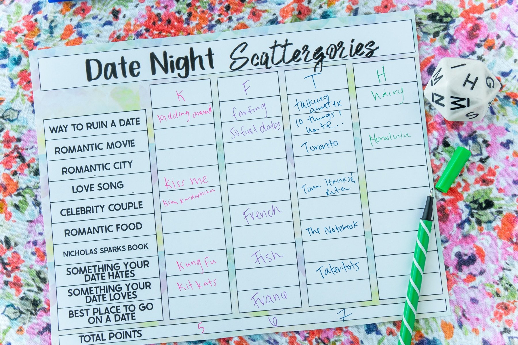 Free Date Night Scattergories Printable