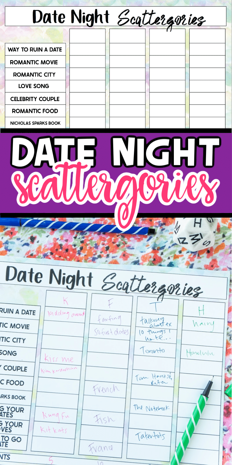 Play date night Scattergories with this free Scattergories printable designed especially for a fun date night at home! Play with just your significant other or use the Scattergories game for a group date night - either all together or virtually! 