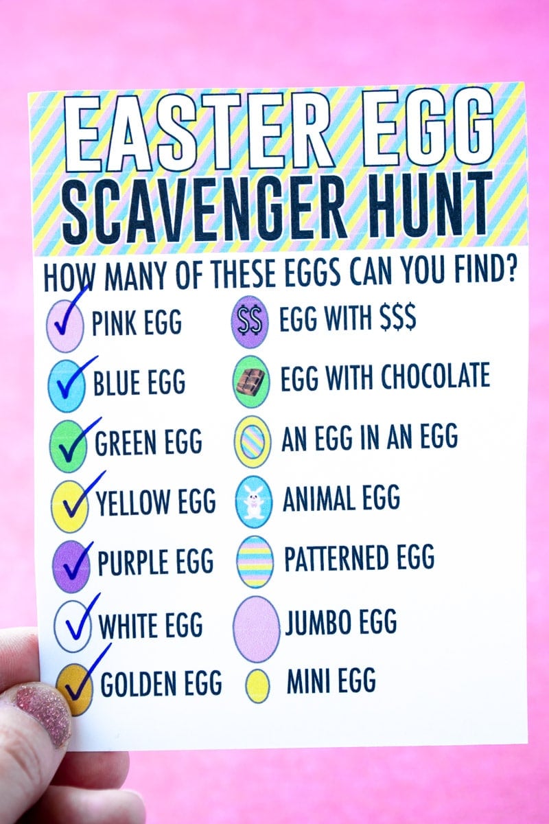 hand holding an Easter egg scavenger hunt