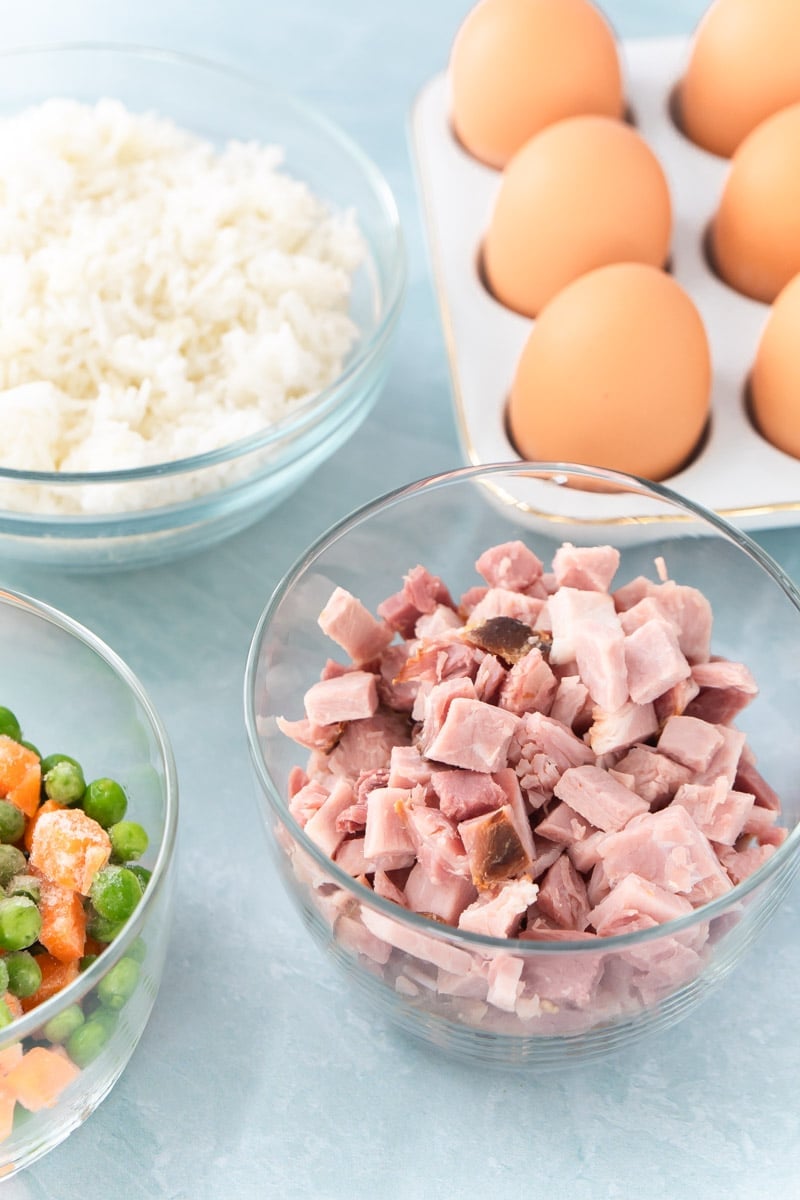 Ingredients for the best ham fried rice recipe