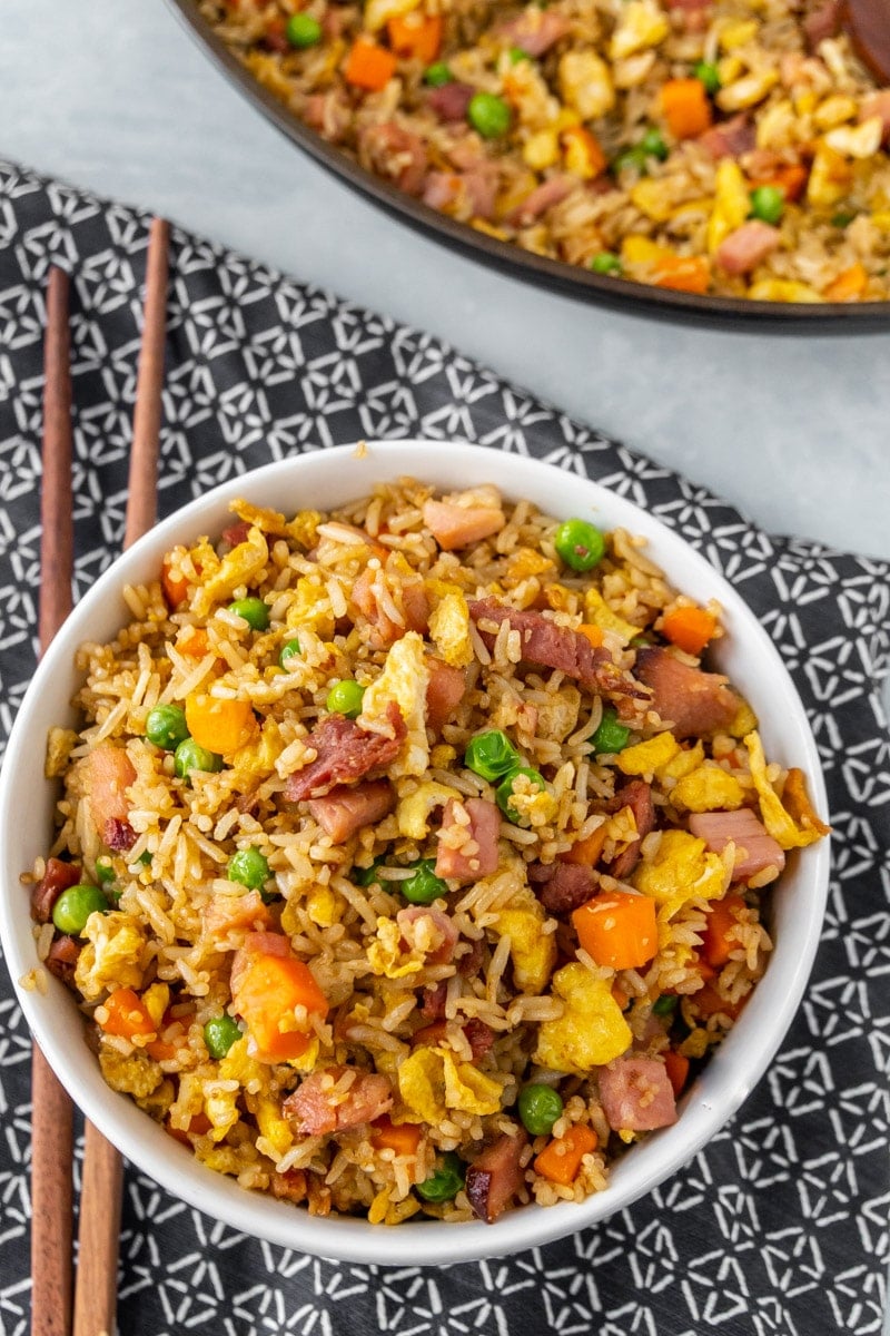 Bowl of homemade ham fried rice