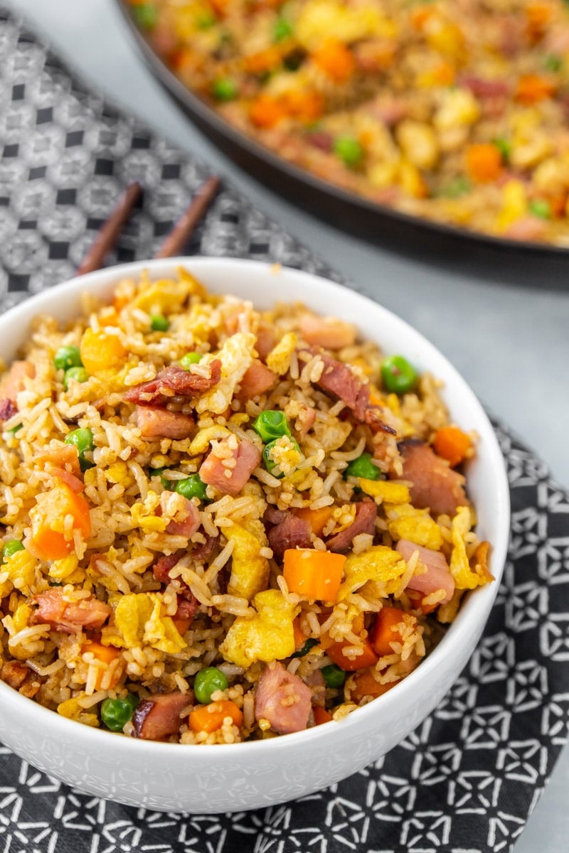 Bowl full of ham fried rice