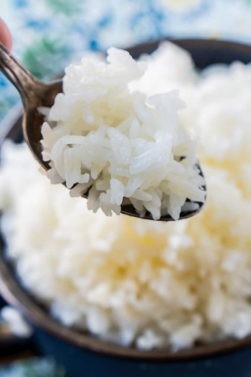 Spoon full of Instant Pot basmati rice