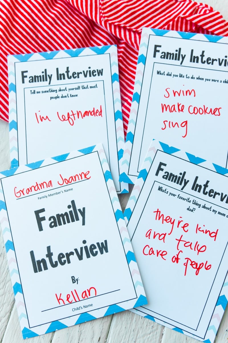 Printed family interview questions