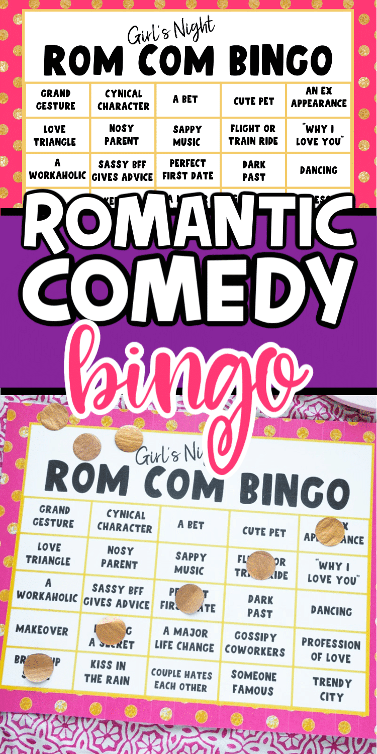 This romantic comedy movie bingo game is perfect for a girls night, at home date night, or just playing while you watch alone!