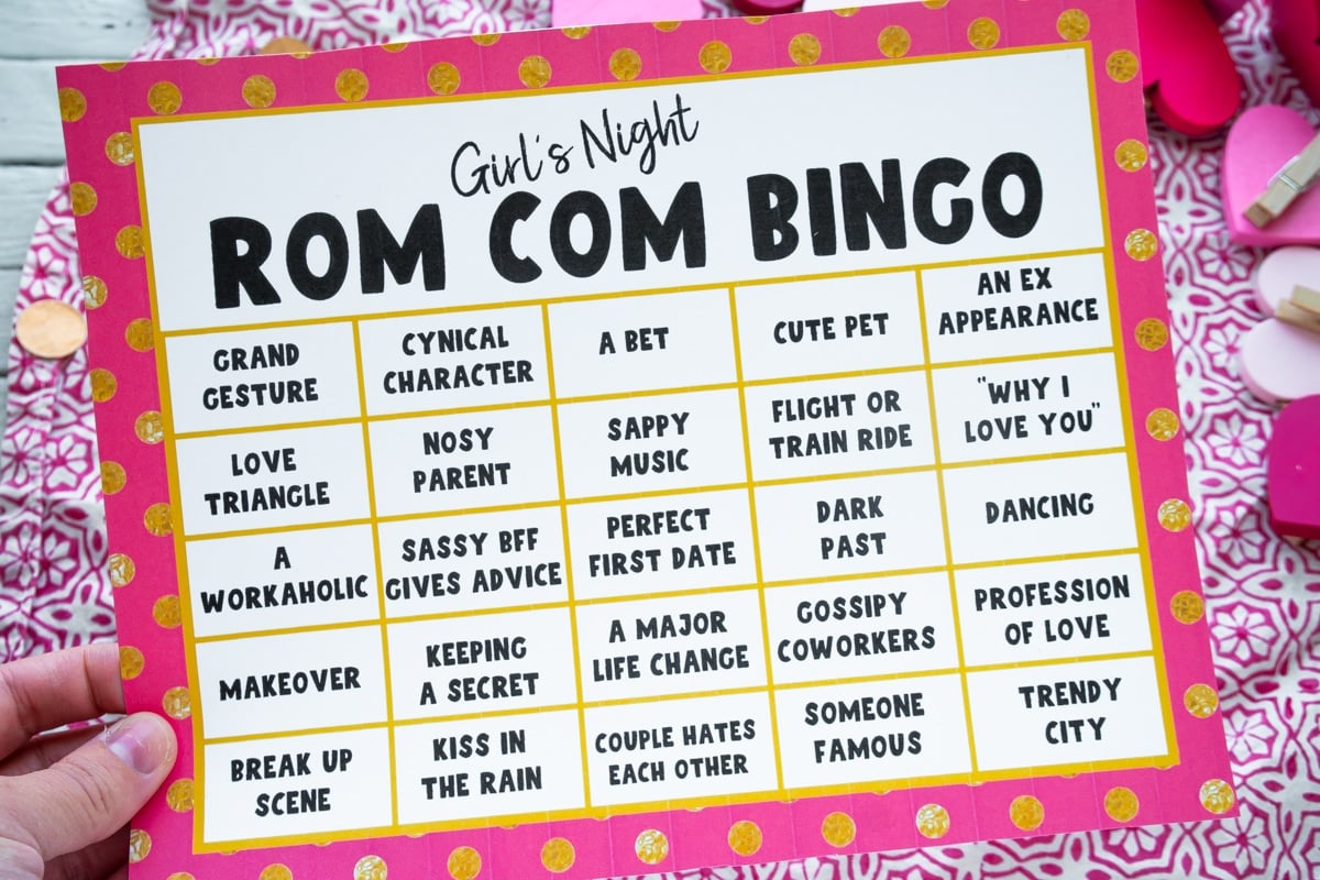 Printed out movie bingo card