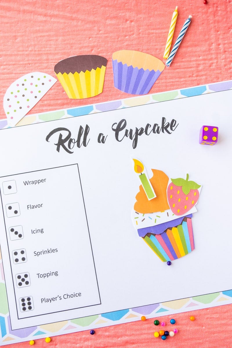 Printed out roll a cupcake game