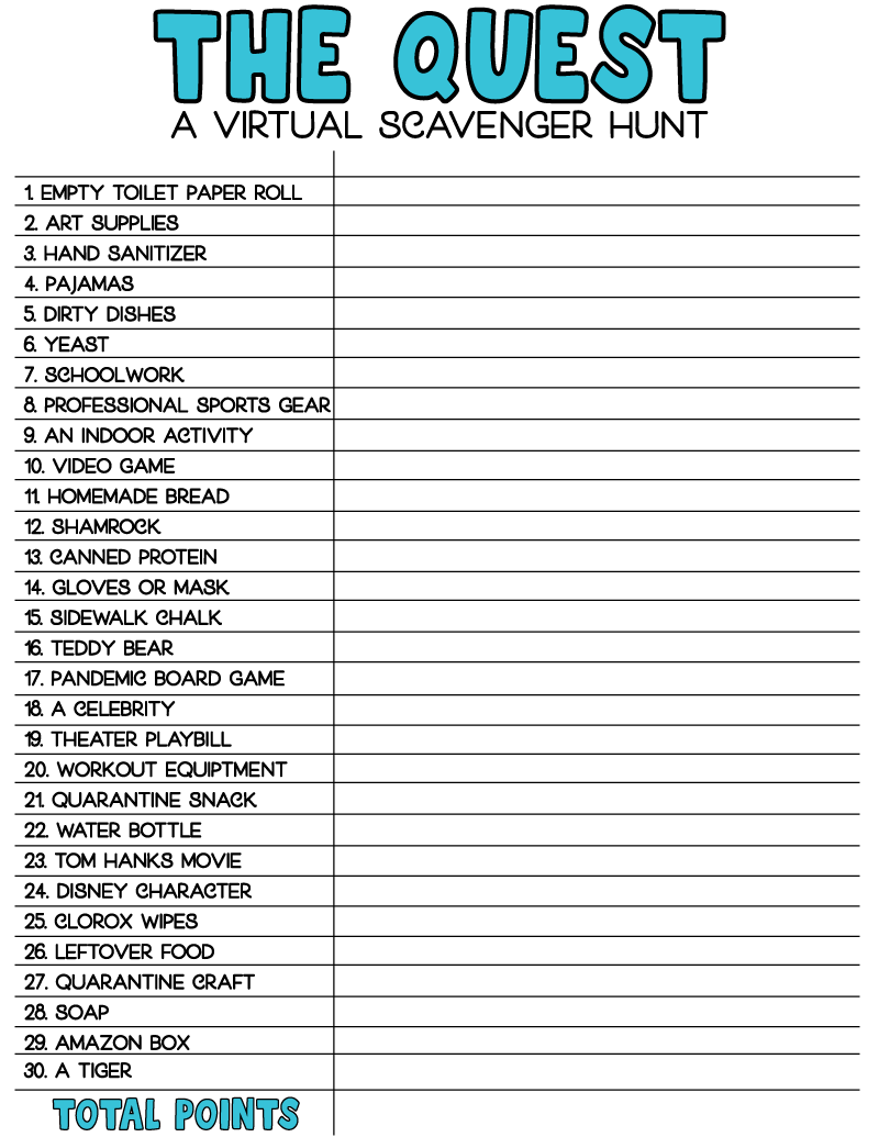 safe at home virtual scavenger hunt list