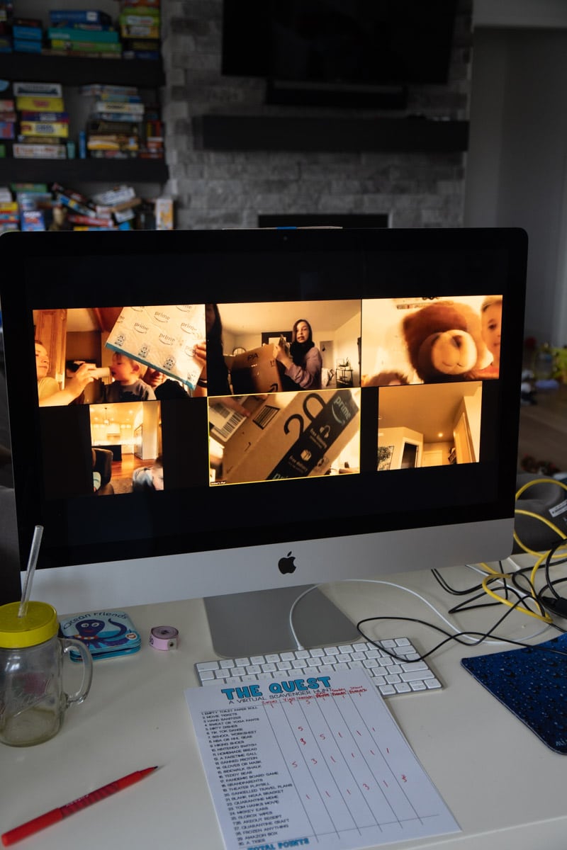 People holding teddy bears during virtual scavenger hunt