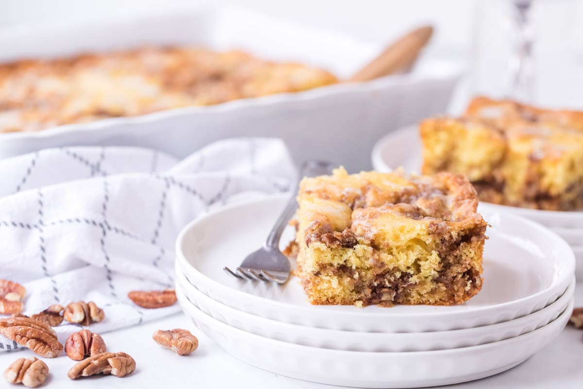 Plate with a slice of cinnamon coffee cake