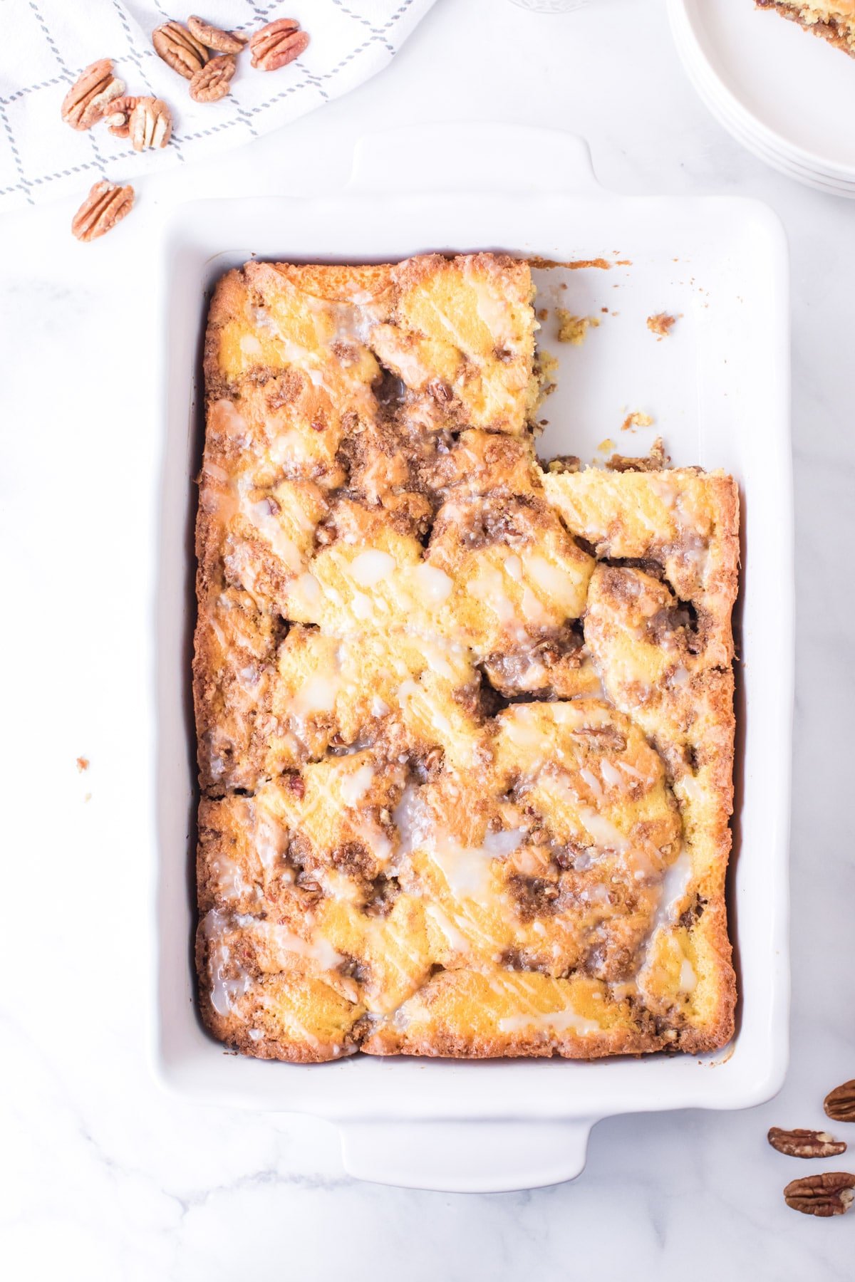 Cinnamon streusel coffee cake in dish