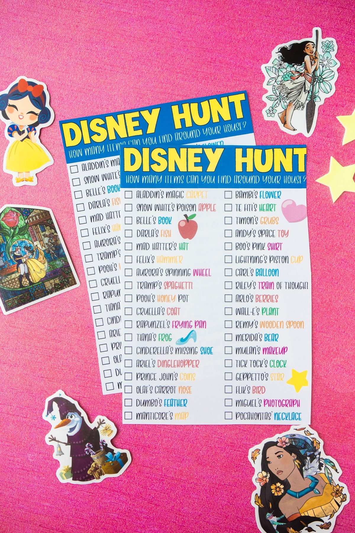 A disney scavenger hunt with Disney stickers