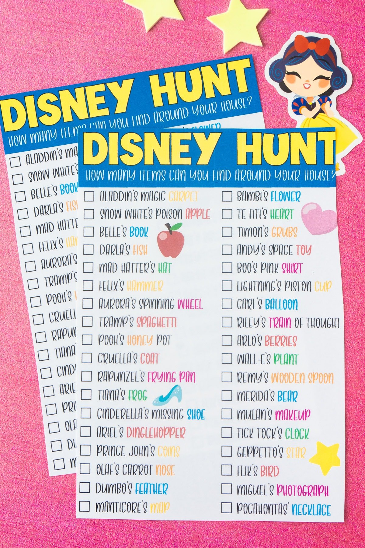 Disney scavenger hunt with Snow White sticker