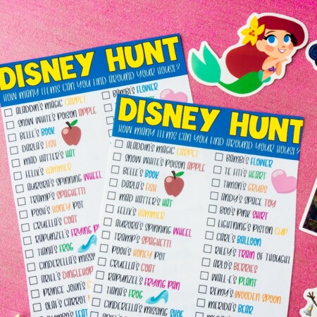 Two copies of a Disney scavenger hunt with stickers