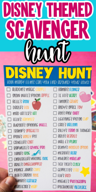 Printed out Disney scavenger hunt in a collage