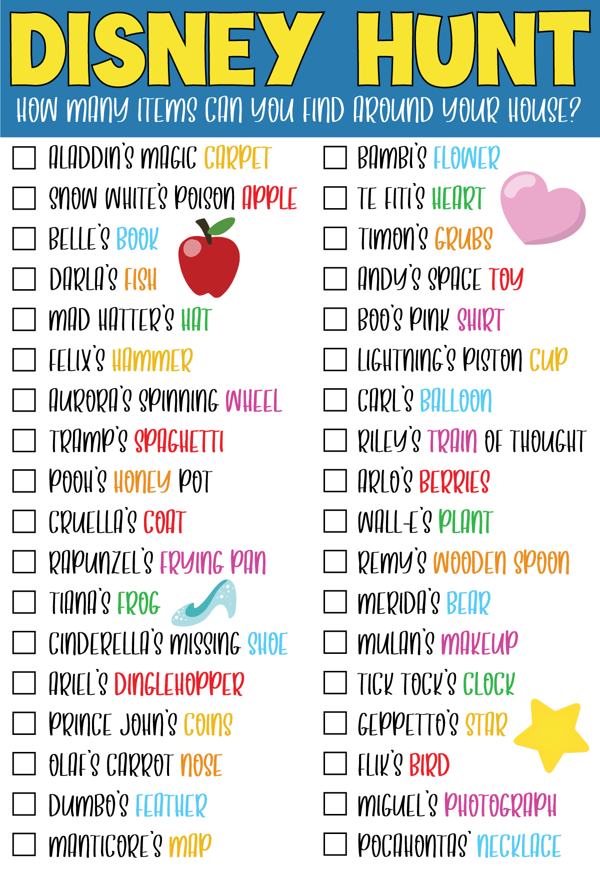 Disney scavenger hunt printable