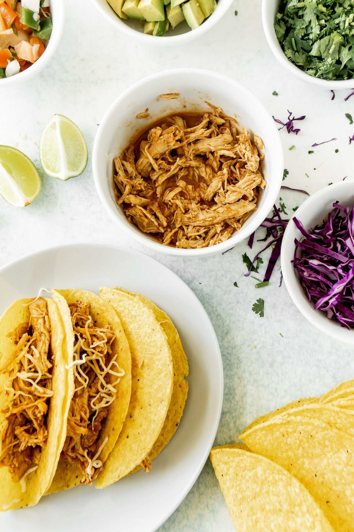 Instant Pot chicken tacos and toppings