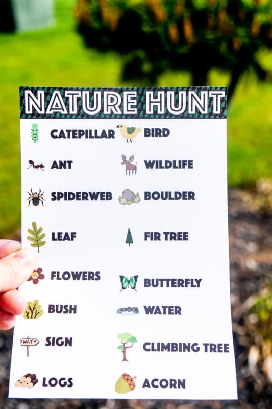 Nature scavenger hunt held in someone's hand