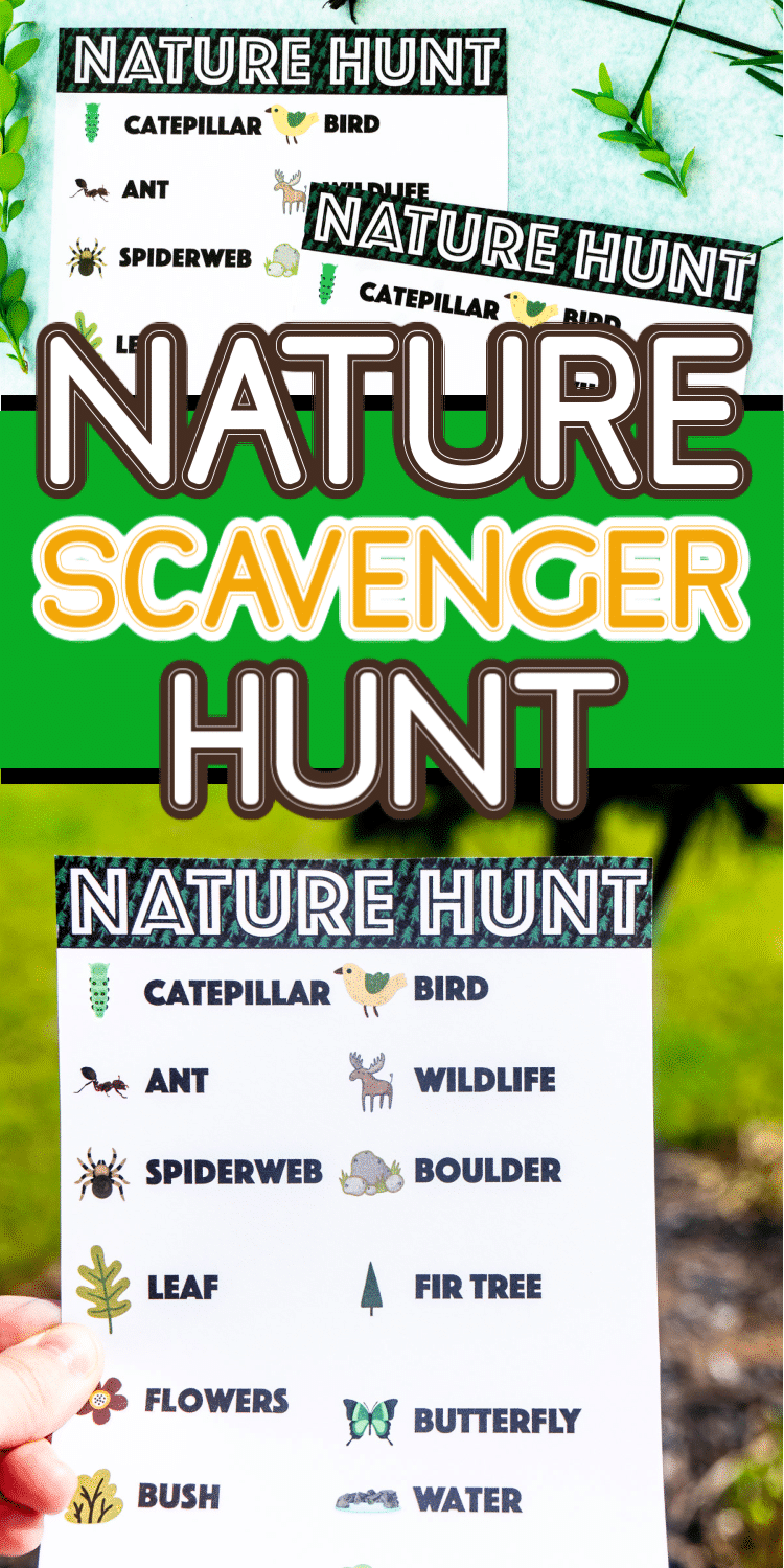 Two pictures of a nature scavenger hunt