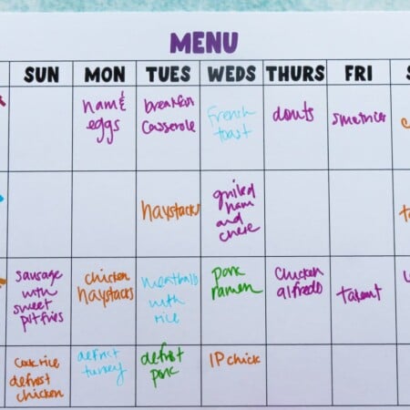 Colorful meal ideas on a printable meal planner