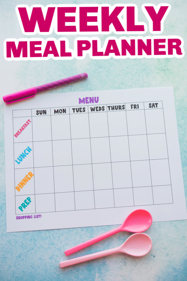 Weekly meal planner with a spoon and pen