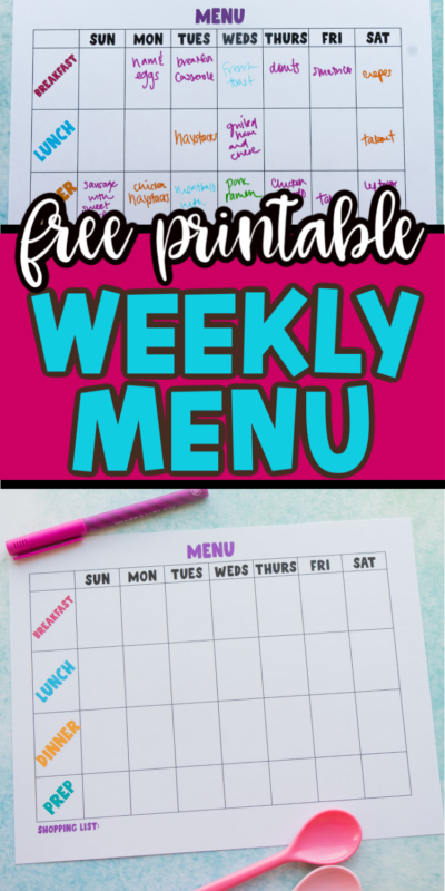 Collage of printable weekly menu planner images