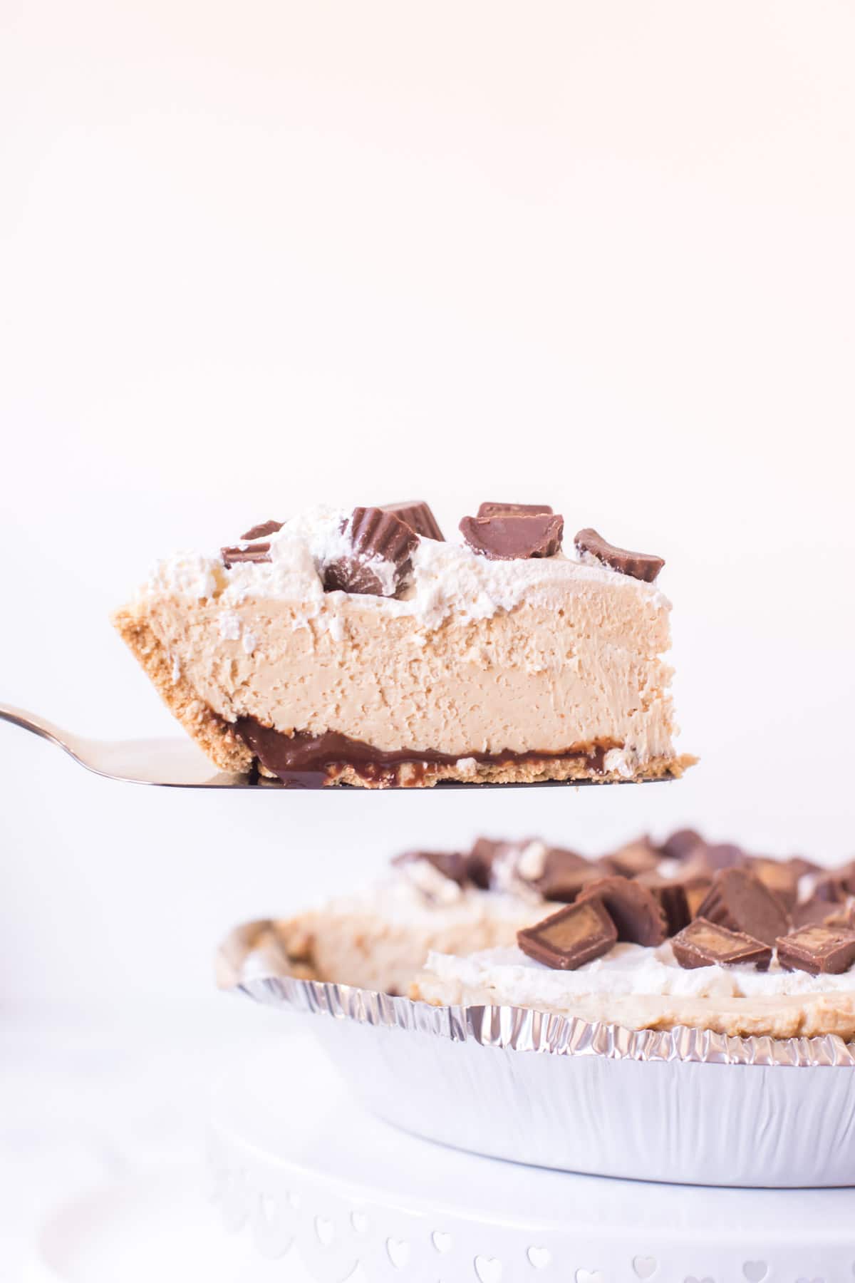 Slice of peanut butter pie on a spatula