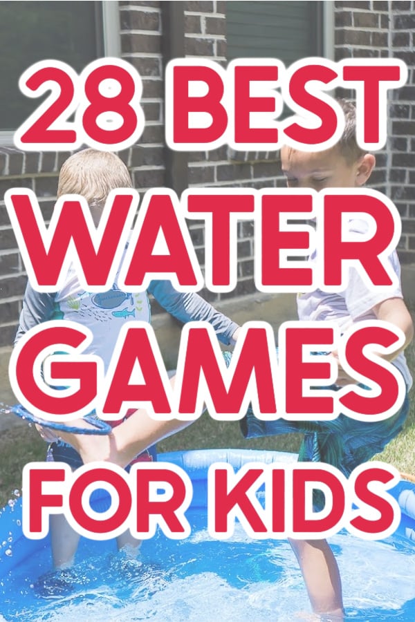 kids playing water games with a label on it