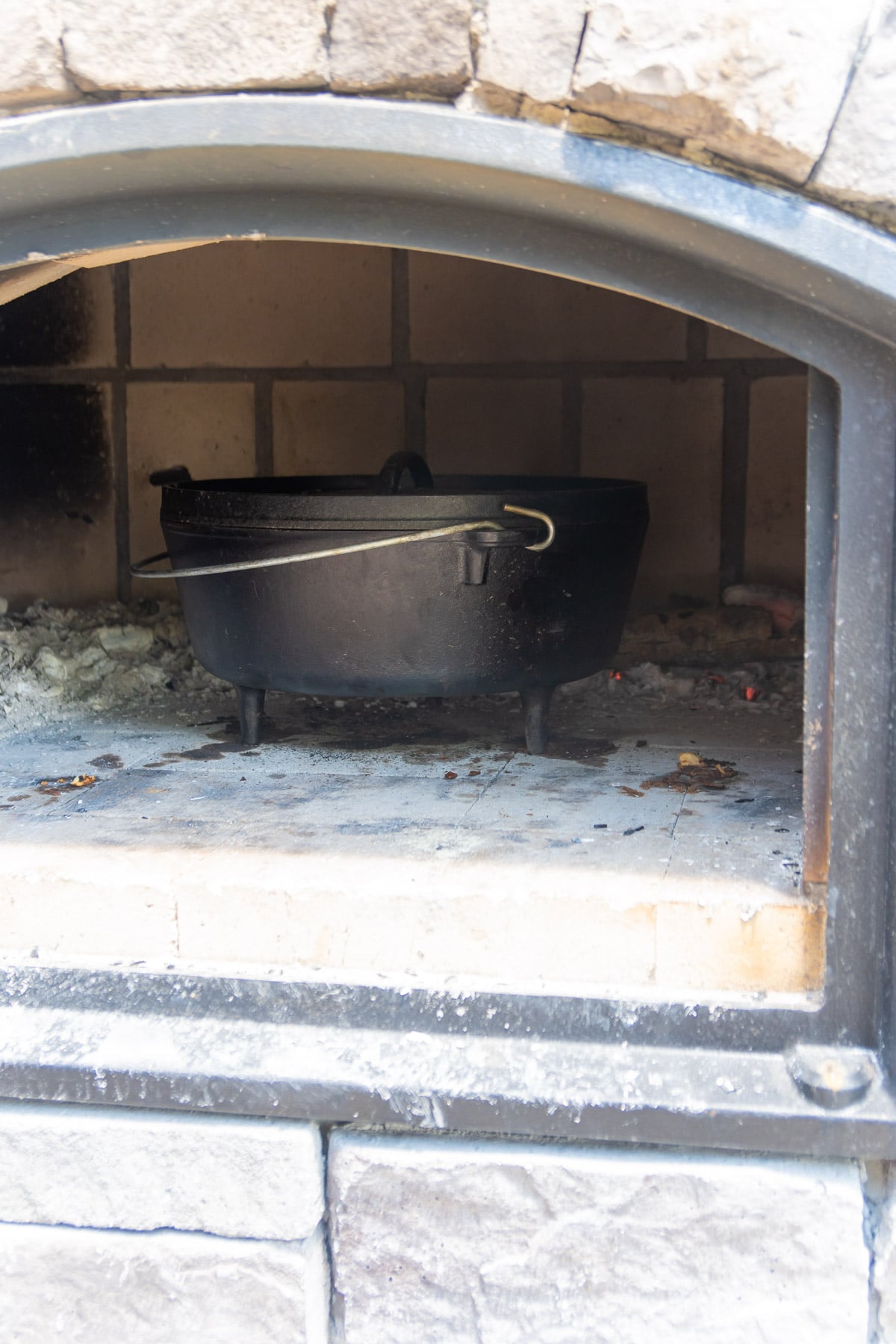 Dutch oven in a brick oven