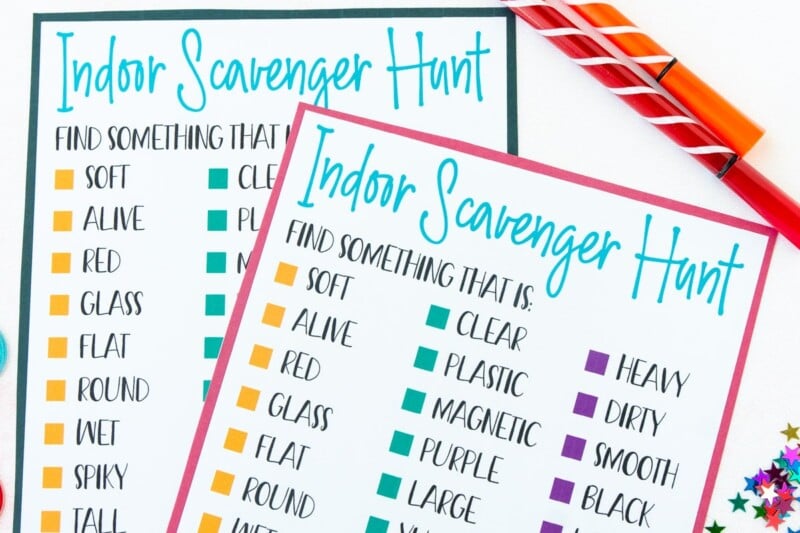 Two printed indoor scavenger hunts