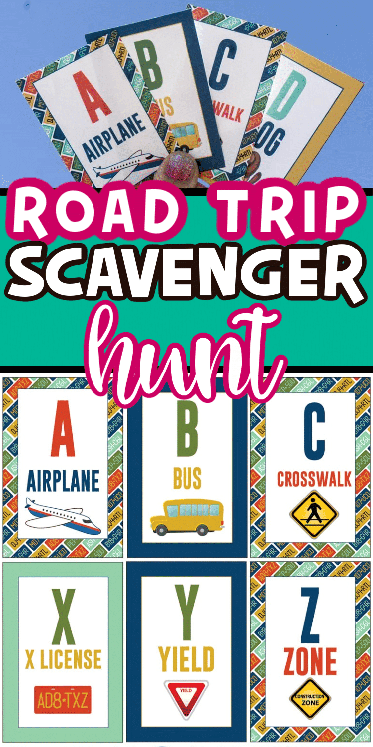 Road trip scavenger hunt with text for Pinterest