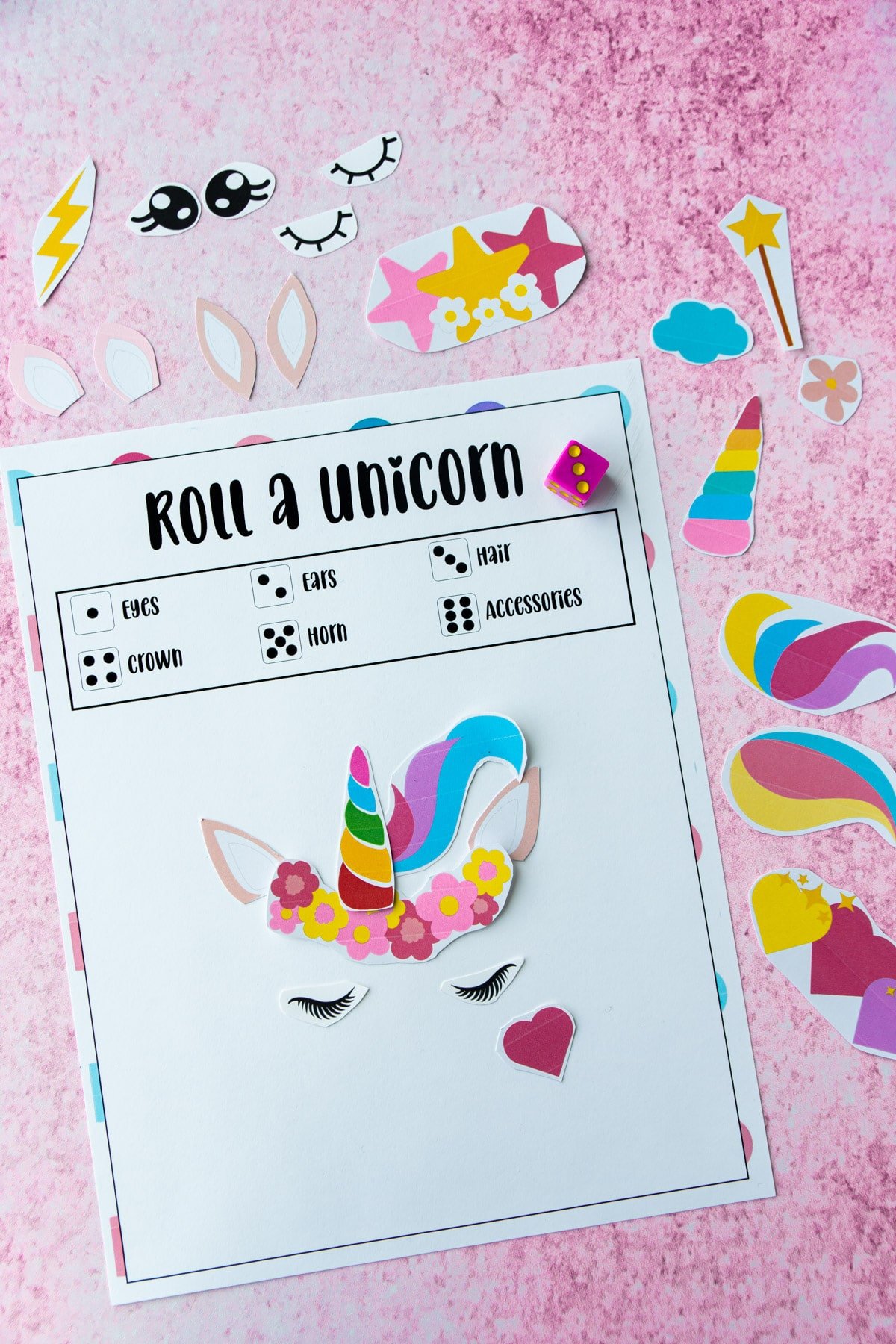 Roll a unicorn game with unicorn finished