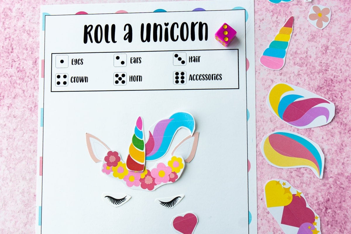 Supplies for roll a unicorn game