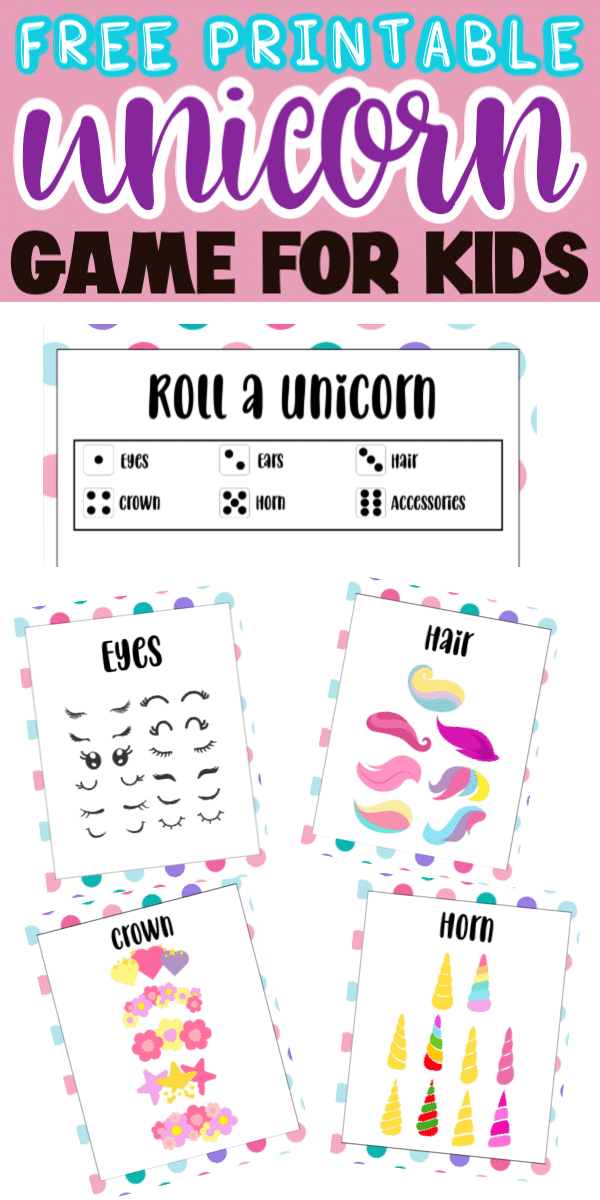 Roll a unicorn printable with text for Pinterest